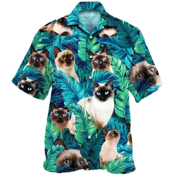 Homens Havaiano gato Siamese camisas, amantes do gato' camisas, praia camisa para ele, Havaianas verão camisa