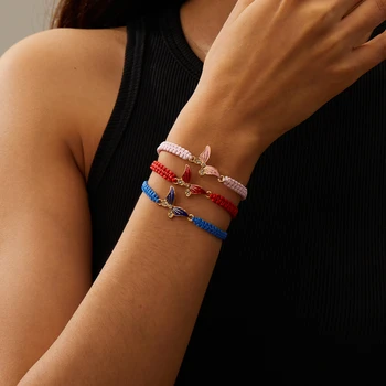 Boêmio Moda Simples Borboleta Corda Tecida Bracelete Para As Mulheres, Senhoras Requintado Vermelho Preto Material Da Pulseira: Moda, Jóias Por Atacado