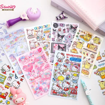 8pcs Sanrio Kuromi Melody Hello Kitty Família Transparente Autocolante Manual de Material escolar bonito kawaii material de papelaria