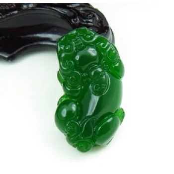 Natural De Jade Verde Jade Pixiu Mão Esculpida Colar Amuleto Pingente