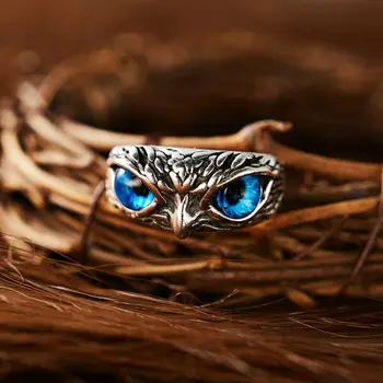 Moda Prata Cor Azul Do Olho Da Coruja Anel De Mulheres Jóias Anéis Animais Ajustável Presente