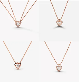 S925 Prata Elegante e Chique Diamante Pingente em Ouro Rosa Cadeia com Bordas Nítidas, PAN06N