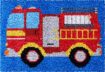 Caminhão de bombeiros Trava do Gancho Tapete Kits DIY de Crochê, Tapetes de Fios Conectando Artesanato com Cores pré-Impresso Padrão de Design para Adultos, Crianças tapete