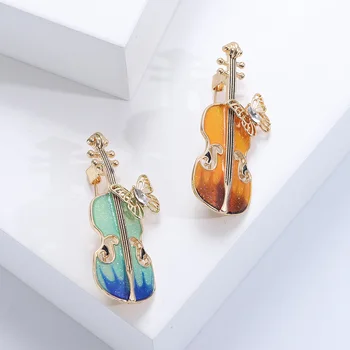 Novo Outono Elegante Borboleta Violino Broche De Metal Broche De Mulheres Musical Esmalte Pin Vestido De Roupa Acessório Menina Jóias De Presente
