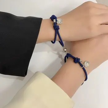 Casal Pulseira: Um novo par de tecido a mão magnético pulseiras/anéis de longa distância, o amor de indução comemorativa pulseiras