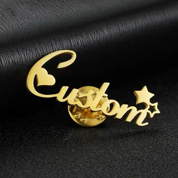 Personalizado Personalizado Nome de Broches para as Mulheres de Ouro de Aço Inoxidável da Cor de Letra de Identificação Pin Emblemas Broche de Jóias de Moda