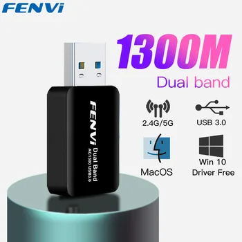 FENVI 1300Mbps Mini Adaptador USB WiFi de Banda Dupla 2.4 G/5Ghz AC wi-Fi do Receptor de Rede Wi-Fi Dongle para PC Portátil Ganha 10/11