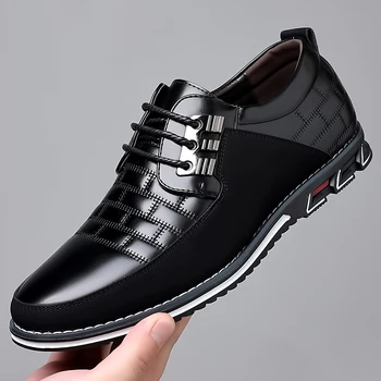 2023, masculina Casual Sapatos Confortáveis Clássico da Moda Casual Sapatos de Couro Preto Respirável Negócios Lace Up Tamanho Grande
