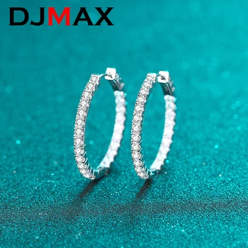 2023 Novo DJMAX Original 925 Prata Esterlina da Dama Preta de Diamante Brincos de argola 2.88 CT Completo Moissanite Brincos para Mulheres