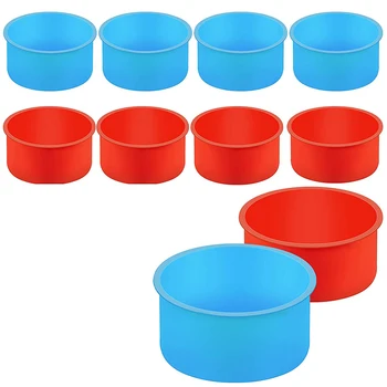 10 Peças de Silicone do Molde do Bolo do Dia dos Namorados Rodada Assadeira com 4 Polegadas de Cozimento Molde de Cozinha de Silicone Bakeware Pan Vermelho Azul