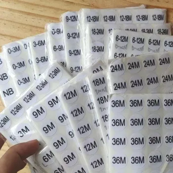 Adesivo etiqueta do tamanho 50pcs impressão de adesivos de tamanhos de etiquetas 3M 6M 9M 12M 18M 24M 36M NB Crianças etiquetas de Roupas