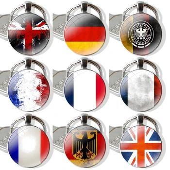 Inglaterra, reino UNIDO, França alemão Bandeira Pingente de Chave do Carro Cadeias de Vidro Artesanal Cabochão de Chaveiro