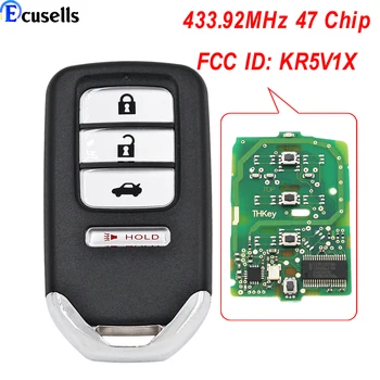 3+1 Botão Smart Remote Chave de 433.92 MHz 47 Chip Para a Honda, Acura MDX RDX ILX TLX Civic Accord de 2014 a 2019 ID da FCC: KR5V1X