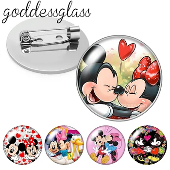 De Disney do rato de Minnie do Mickey de Amor Foto cabochão de Vidro Broche pinback botão Saco de Roupas Jeans Pin de Lapela o Emblema de Jóias
