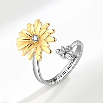 O coreano Marca de Luxo de Girassol Anéis para as Mulheres, Casamento Aberto Jóia do Anel de PRESENTE do Dia dos Namorados