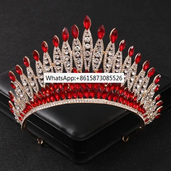 Cristal Vermelho Tiaras E Coroas De Noiva Diadema Coroa Para As Mulheres Acessórios Do Cabelo Do Casamento Jóias Da Coroa