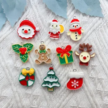 10pcs Natal Gingerbread Man Encantos Kawaii Resina Pingente de Encantos para o Brinco, Pulseira de Chaveiro Diy garoto Fazer a Jóia de Suprimentos