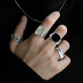 Estilo Punk e hip-hop tendência conjunto de anel, Europeu e Americano transfronteiriça retro geométricas anel de metal conjunto de quatro peças de conjunto