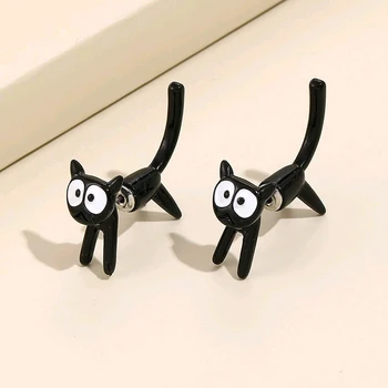 Novo gatinho bonito e minimalista, brincos, elegante e personalizada criatividade, destacável de desenhos animados gato preto dom de correspondência