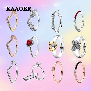 KAAOER 2023 Prata anel Dobrado de amor oco confissão Dia dos Namorados temperamento moda jóias proposta de casamento de casamento
