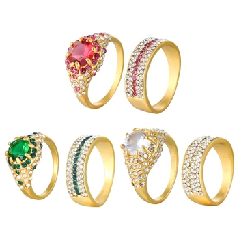 2pcs/set Casal para o Amante de Luxo Requintado Anéis de Jóias de Moda das Mulheres de Cor de Ouro, Anel de Pedra Vermelha Definir Nupcial Anel de Noivado