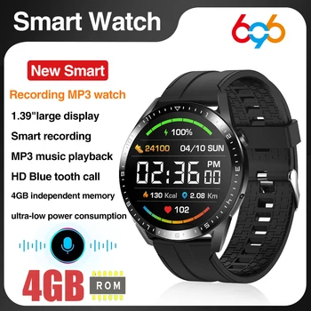 Smart Watch Homens 4GB de Memória Local Leitor de Música MP3 Inteligente de Gravação de Dente Azul Chamada Smartwatch Mulheres de Esportes de Saúde de Detecção de