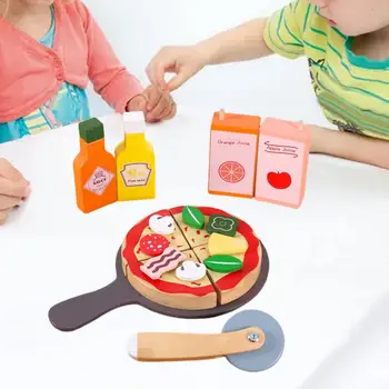 Madeira Pizza Playset Educacional Acessórios de Cozinha para Crianças, Presentes de natal