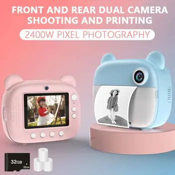 Crianças Câmera Digital Instantânea de Impressão para Crianças de Impressão Térmica Câmera de Fotos Instantâneas de Impressão da Câmara de Vídeo Brinquedos+32G Cartão de Memória