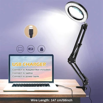 LED USB Lâmpada de Mesa Manutenção Eletrônica do DIODO emissor de Luz de Dobramento Cantilever Suporte Ajustável Com 5X de LED Lupa (M)