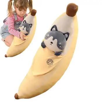 Bonito De Banana Recheado De Animais De Pelúcia Recheado De Banana Brinquedo Com Cara De Cão Macio E Confortável Banana Travesseiro Para Bebês Cute Animal De Banana