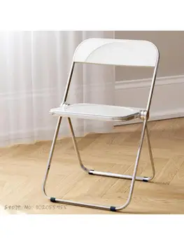 Nordic transparente cadeira dobrável casa encosto líquido de celebridades ins cadeira de jantar moderna e simples, acrílico, metal, cadeira de maquiagem