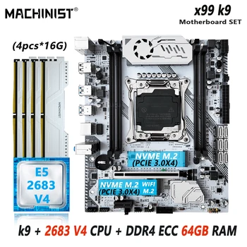MAQUINISTA X99 Conjunto de placa-Mãe LGA 2011-3 Kit Xeon E5 2683 V4 CPU Processador de 4*16=64G DDR4 ECC Memória RAM Nvme M. 2 M-ATX K9 2.0