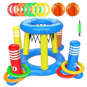 Piscina de verão Brinquedos Flutuantes cesta de Basquete Conjunto com 8 Toss Anéis de Água ao ar livre do Jogo para Crianças de 4 a 12
