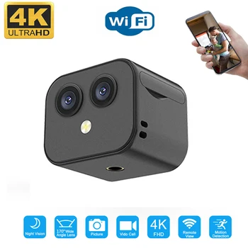 4K HD Lente Dupla wi-Fi Câmera de 170° de Ângulo Amplo ao ar Livre, Esportes Micro Câmera de Visão Noturna Casa de Vigilância de Condução Automóvel Gravadores