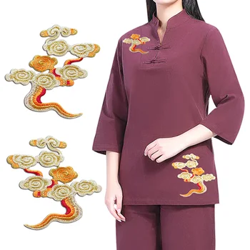 Colorido Auspicioso Nuvens Patches de Bordados feitos à mão Costurar Apliques para Vestuário Chinês de Estilo Vintage de Vestuário, Acessórios