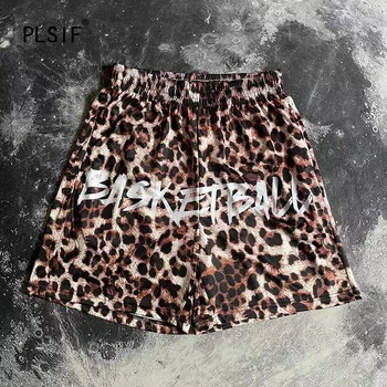 Europeu e Americano de Moda Cintura Elástica Impresso Leopard Shorts de Verão, Moda de Rua Retro Personalidade Shorts masculinos.