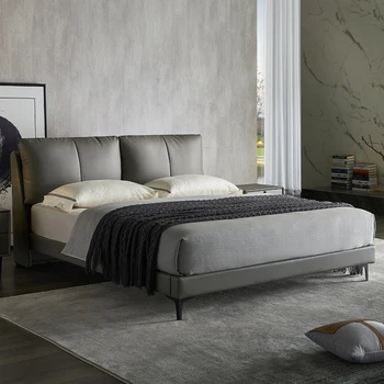 Nordic couro cama moderno, simples e suave luz bolsa de luxo quarto duplo
