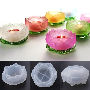Lotus Moldes de Silicone Suporte de Vela de Resina Epóxi de Armazenamento de Caixa de Molde Enfeite Criativo DIY 3D Artesanal de Fazer Molde de Artesanato Doméstico