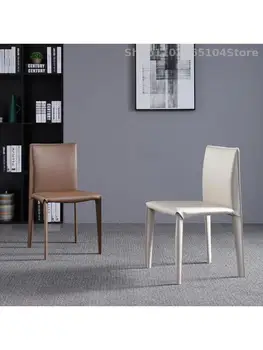 Nordic Sela De Couro Cadeira De Jantar De Família Moderna, Simples Luz De Luxo Para Trás Da Cadeira Líquido Vermelho Fezes Italiano Minimalista Cadeira De Jantar