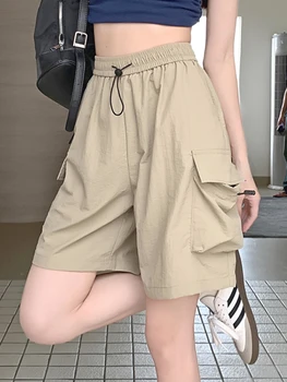 Verão De Tiras De Alta Rua Shorts Mulheres Bolsos Coreano Moda Calças Cargo Feminino, Elástico, De Forma Casual, Designer De Calças De 2023 Novo