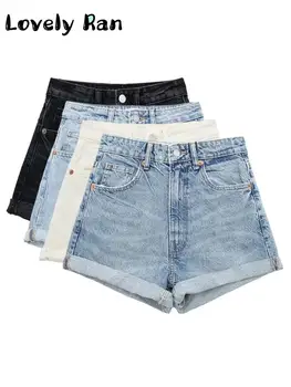 Moda Básica, Shorts Jeans Para Mulheres Y2K Clássico de Cintura Alta Bolso do Shorts Feminino de Verão Vintage Solta Ampla Perna Curta Calças Jeans
