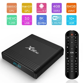 X96 Ar Amlogic S905X3 Inteligente Caixa de TV Android 9.0 8K 24fps 4K Media Player 2,4 G 5G Wifi 4GB de 64GB 32GB Set-Top Box USB3.0 HDR10 BT