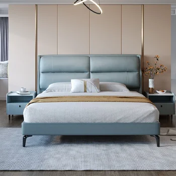 Simples e moderno e luxuoso couro dupla de 1,8 metros de armazenamento de quarto multifuncional cama