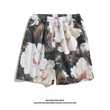 KUANGNAN com estampa Floral e Shorts de Verão Street Wear Esporte Meia Calça de Roupas de Luxo Streetwear Estilo coreano Roupas de Venda 3XL 2023
