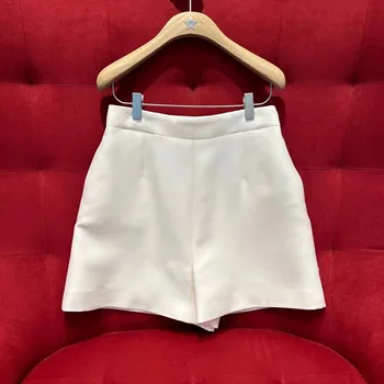 2023 mulheres de qualidade superior Nova de algodão branco shorts francês elegante corte de cintura alta, shorts de zíper mulheres