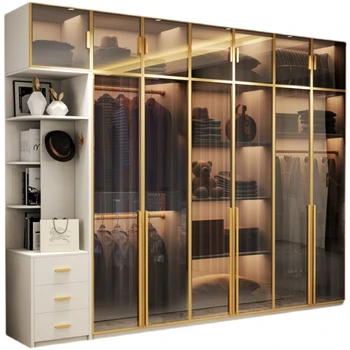 Modernos e luxuosos simples guarda-roupa, de vidro, porta de armário, multifuncional, closet, quarto familiar, guarda-roupa