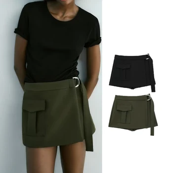 TRÁFICO de 2023 Novo Saia Shorts para as Mulheres Vestuário de trabalho, Saia de Calças de Mulher de Verão Casual Mulheres de Shorts de Streetwear Cinto de Calça Curta, Mulheres