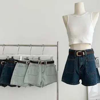 Lauri Lain Nova Perna Larga Shorts Jeans Mulheres Do Vintage Azul Cintura Alta Quente Shorts Jeans Verão 2023