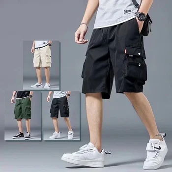 Nova Verão Shorts masculinos Japão Moda Streetwear Cintura Elástica Curto Homens Casuais Roupas Tendência Bolsos Suor Shorts Homens