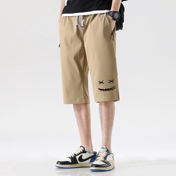 O Coreano Moda Smiley De Impressão De Mens Shorts Techwear Calças 2023 Verão Casual Gelo Seda Bermudas Masculina Os Homens Streetwear Calças Curtas
